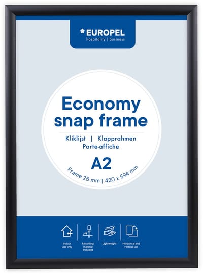 Europel Economy Kliklijst – Posterlijst – A2 – 42 x 59,4 cm – 25mm – Aluminium – Zwart
