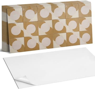 Coloray Plaktegels - Geometrische cirkels en bogen Zelfklevende Wandtegels - 40 cm x 20 cm - Beige Plaktegels - 10 stuks - Rechthoek PVC Tegels - Plaktegels Badkamer - Vloertegels Zelfklevend - Vinyl Tegels - Portugese Tegels