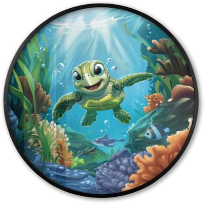 Poster in lijst Rond - Fotolijst 60x60 cm - Posters - Schildpad - Zeedieren - Onderwater - Zeewier - Ronde posterlijst zwart - Decoratie - Wanddecoratie woonkamer - Muurdecoratie slaapkamer