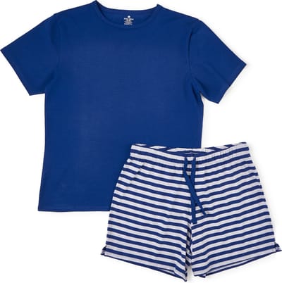 Little Label - korte heren pyjama - blauw gestreept - bio katoen - XL/52