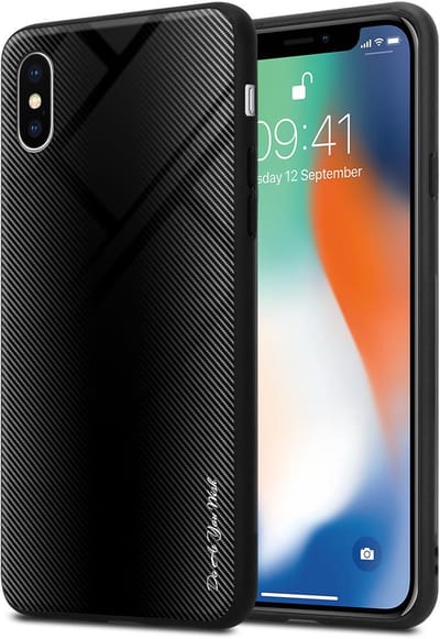 Cadorabo Hoesje geschikt voor Apple iPhone X / XS in OPAAL ZWART - Beschermhoes gemaakt van TPU silicone Case Cover en achterkant van gehard glas