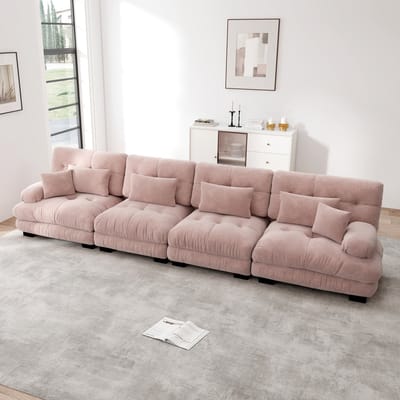 MODFU Modulaire Hoekbank - Diepe Zitting En Zachte Bekleding - Vintage - Voor Woonkamer - Chenille - Roze
