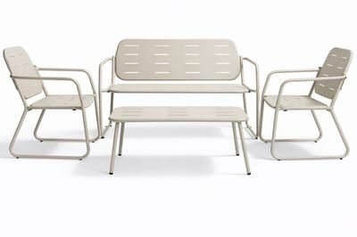 HEM Loungeset 4 Personen Ecru – Tuinset Met Stoelen En Bank – 4-delig Tuinmeubelset Van Mat Staal