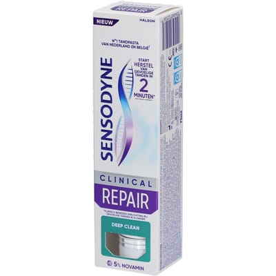 Sensodyne Clinical Repair Deep Clean - Tandpasta - Gevoelige Tanden - Met 5% Novamin - Beschermt tegen gevoeligheid - Start herstel in 2 minuten - Bevat Fluoride - 32% betere reiniging for deep clean - Frisse Muntsmaak - 75ml