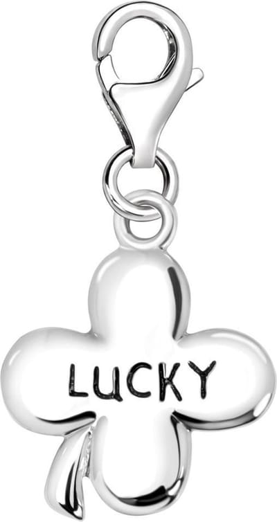 Quiges – 925 - Zilver – Charm - Bedel - Hanger - 3D Klaver Lucky - met – sterling - zilver - karabijnslot - geschikt - voor - Bedelarmband HC313