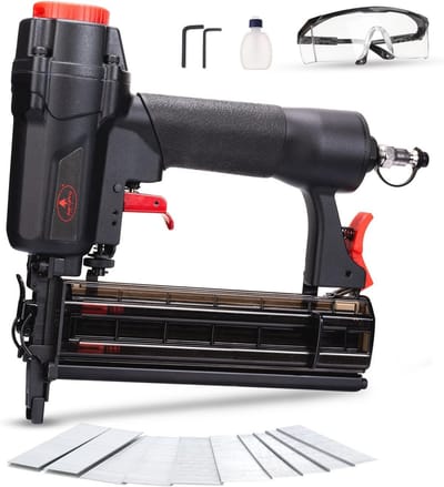 Pneumatische Brad Nailer 18 Gauge - 2-in-1 Air Nagelpistool en Nietpistool met 1000 Nagels voor Houtbewerking en Doe-Het-Zelf Projecten