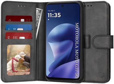 Hoesje geschikt voor Motorola Moto G47/G37/G37 Power - Techsuit Diary Book Wallet Case - Zwart