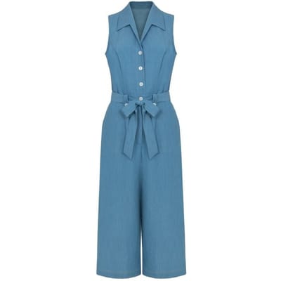 Hell Bunny - Rockabilly Jumpsuit - Rylee Jumpsuit - XS tot 3XL - voor Vrouwen - blauw-wit