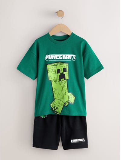 Next - Jongens - Minecraft-set van T-shirt en short - Groen
