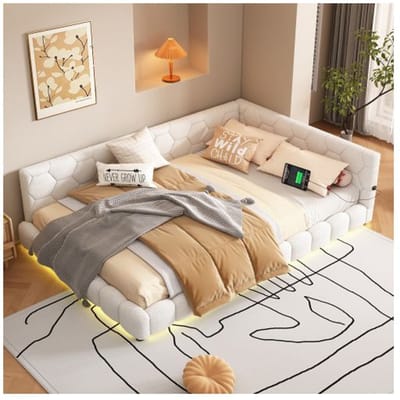 Daybed - MUVOE - 140x200 cm - 16 LED-kleuren - Lattenbodem inbegrepen - Wit