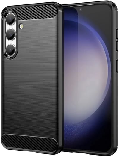 YPCd Hoesje Geschikt voor Samsung Galaxy S24 – Shockproof TPU Backcover met Carbon Look – Verhoogde Randen – Camera & Scherm Bescherming – Zwart