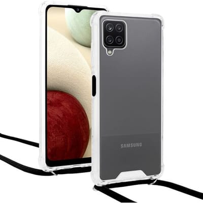 ShieldCase Hoesje geschikt voor Samsung Galaxy A12 shock hoesje met koord - Hoesje met schookbestendige bumpers - Telefoonkoord - Transparant