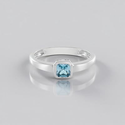 Cavill - Zilveren Ring - 925 Sterling Zilver - Blauwe Ratanakiri Zirkoon 0,495 ct - Achthoekige Radiant Edelsteen - Elegant Minimalistisch Design