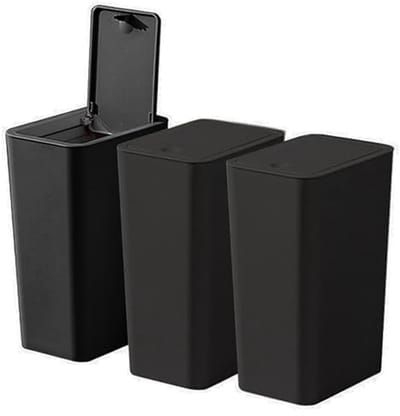 Set van 3 kleine vuilnisemmers met pop-up-deksel - Moderne afvalemmers voor slaapkamer, woonkamer, keuken, toilet en kantoor