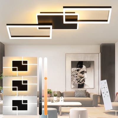 NETTLIFE Plafondlamp LED – zwart – dimmbaar 3000-6500K - vierkant - 3-Lichts - Moderne Plafondverlichting - 64W – Metaal - voor Woonkamer | Slaapkamer | Gang - 80cm