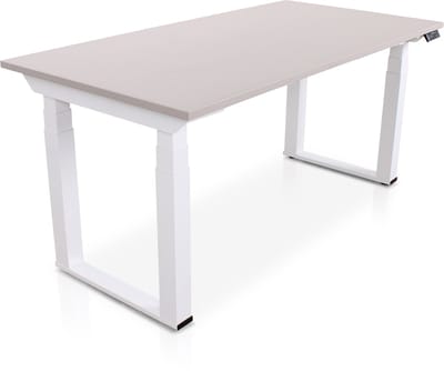 Lineaflex MRC SOLID Zit-Sta Bureau – Elektrisch Verstelbaar – 160x80 cm – Blad Sand Grey – Wit Frame – ARBO Norm NEN-EN 527 – Met memorybediening – 200 KG Draagvermogen – 130 cm Hoog