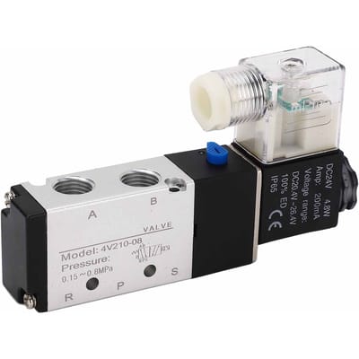 4V210‑08 Électrovanne Solénoïde Normale 2 Positions 5 Voies Valve de Vidange à Air Comprimé pour Atelier Automatique DC 24V