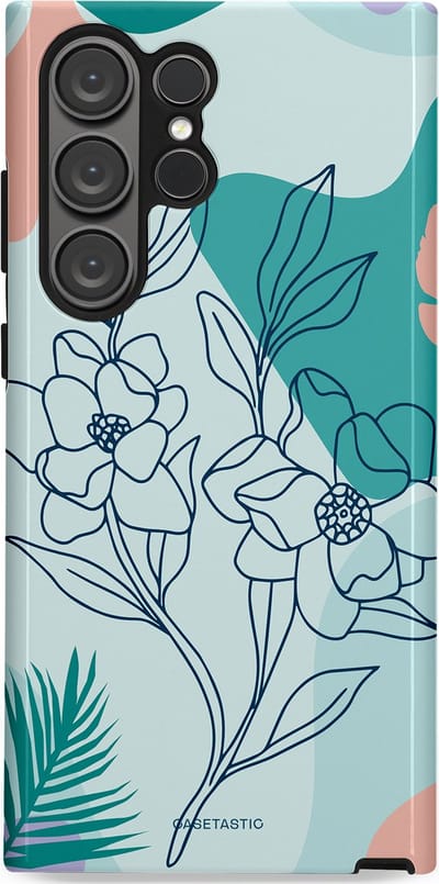 Casetastic Hoesje Geschikt voor Samsung S23 Ultra - Stijlvolle Beschermende Duo-layer Case - Zeegroen Bloemenfestijn
