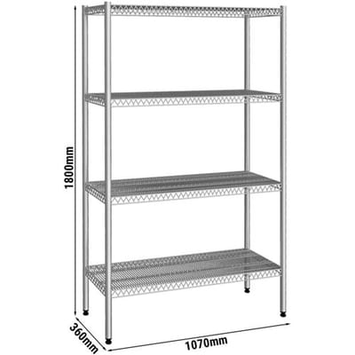 GGM Gastro Edelstahlregal - 1070x360mm - mit 4 Drahtböden (FEST) Zilver