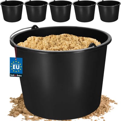 Set van 5 bouwemmers 12L | Perfect voor gips, mortel, cement en water | Kunststof, zwart
