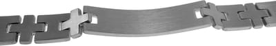 Heren Armband met Zwarte PVD Kruis Schakels, Armband met Graveerbare Plaat, RVS Bicolor - Beedte 12mm