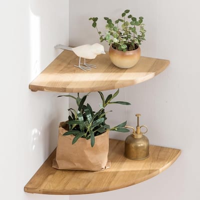 Set van 2 hangplanken van massief eikenhout - Ronde uiteinden - Landhuisstijl - Perfect voor slaapkamer en woonkamer - 30 cm - Decoratieve wandplanken