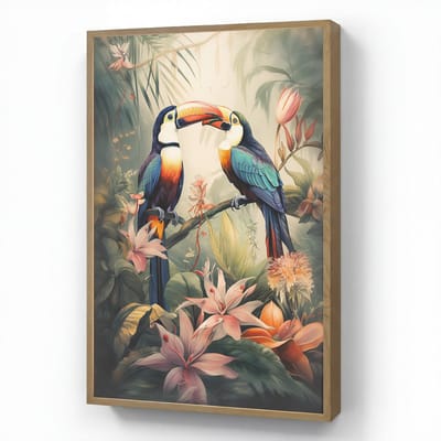 Wandlamp 60x90 cm - Oplaadbaar - Toekan - Vogels - Bloemen - Natuur - Jungle - Wandlampen binnen woonkamer - Slaapkamer lamp - Decoratieve nachtlamp - Vloerlamp draadloos