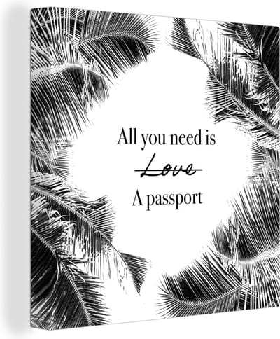 Canvas Schilderij Spreuken - Quotes - All you need is a passport - Paspoort - 20x20 cm - Wanddecoratie
