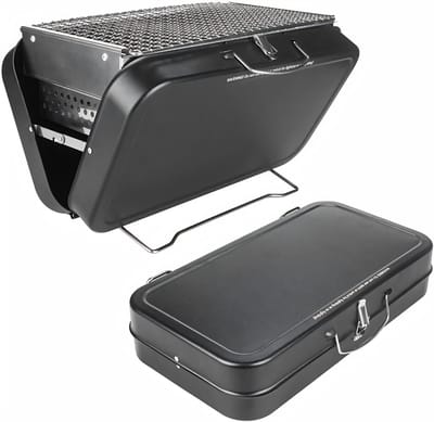 KAD® Draagbare Tafelbarbecue - Houtskool - Met Deksel & Ventilatierooster - Ideaal voor Camping & Balkon - Zwart - 16cm x 4cm x 12cm