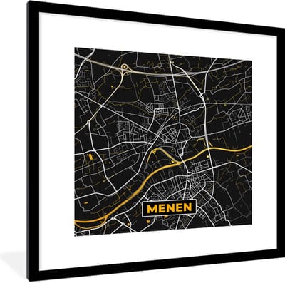 Fotolijst incl. Poster - Menen - Plattegrond - Goud - Stadskaart - Kaart - 40x40 cm - Posterlijst