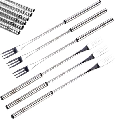Luxe Fonduevorken RVS – Set van 6 stuks – 26,5 cm – Met Markeringen op Handvat – Fondue Vorken voor Kaasfondue, Chocoladefondue & Vleesfondue