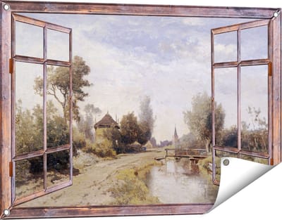 Gards Tuinposter Doorkijk Landschap bij Kortenhoef - Paul Joseph Constantin Gabriël - 90x60 cm - Tuindoek - Tuindecoratie - Wanddecoratie buiten - Tuinschilderij