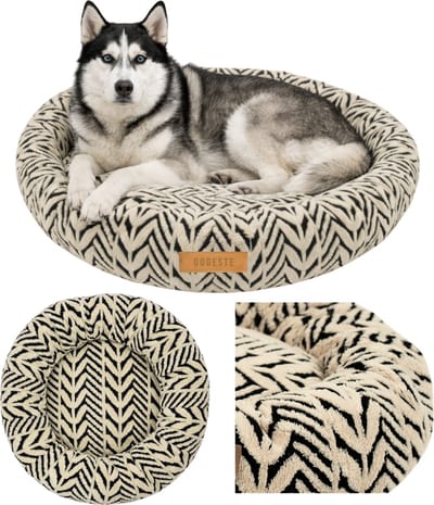 Dogeste RUMI XXL - Hondenmand 100 cm - Rond - Voor grote honden - Antislip - Wasbaar - Zwart-Beige