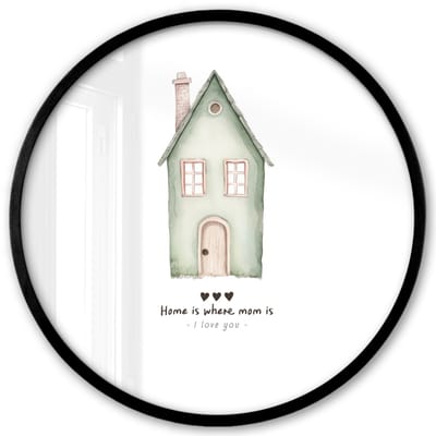 Poster in lijst Rond - Fotolijst 40x40 cm - Posters - Huisje - Groen - Tekst - Liefdevol - Ronde posterlijst zwart - Decoratie - Wanddecoratie woonkamer - Muurdecoratie slaapkamer