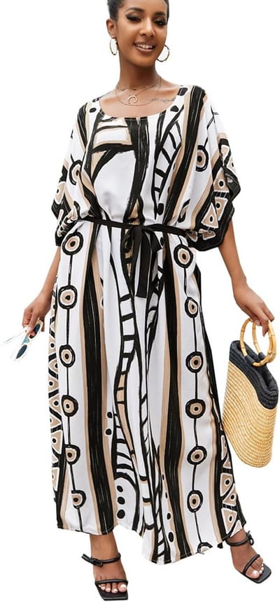 Bohemian Kaftan Maxi Strandjurk Plus Size Zwart Bruin
