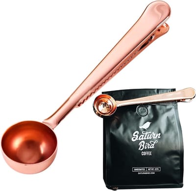 Roestvrij Staal Koffie Schepje Met Klem, Havermout Maatschepje Kitchen Accessoires Koffieschepje Lucht Dicht Afsluiten Schep Sluit Scheppen Afsluiter Melkpoeder Maatschep (Rose goud)