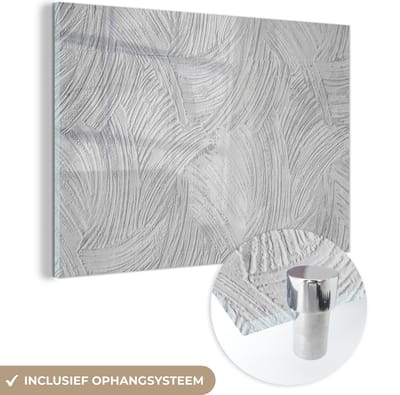 Glasschilderij zwart wit - Wit - Patronen - Steen - Beton - 150x100 cm - Muurdecoratie - Woondecoratie