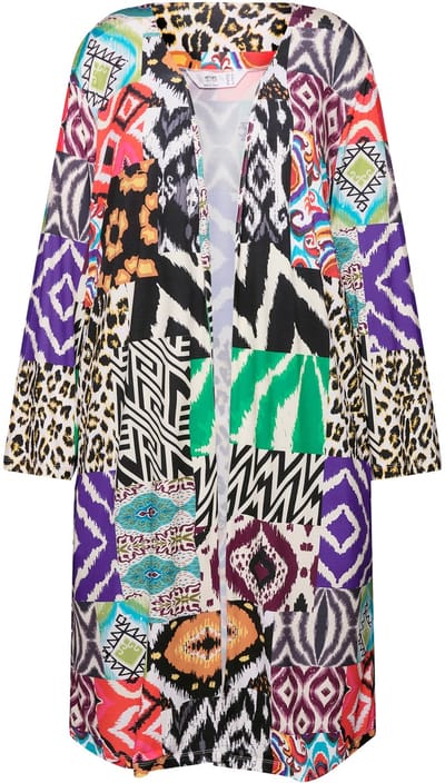 Angel of Style - Dames - Kimono lang en open patchprint lange mouwen - Zwart - Maat 48