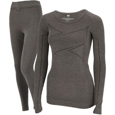 Xtreme Thermoset Dames - Merino Wol - Thermoshirt + Thermolegging - Grey Melange - Maat M