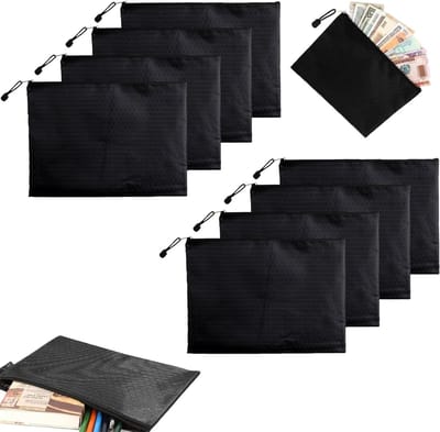 8 Stuks Zwarte Documententas met Rits - Waterdichte Tas voor School- en Kantoorbenodigdheden, Organiseren en Beschermen van Documenten