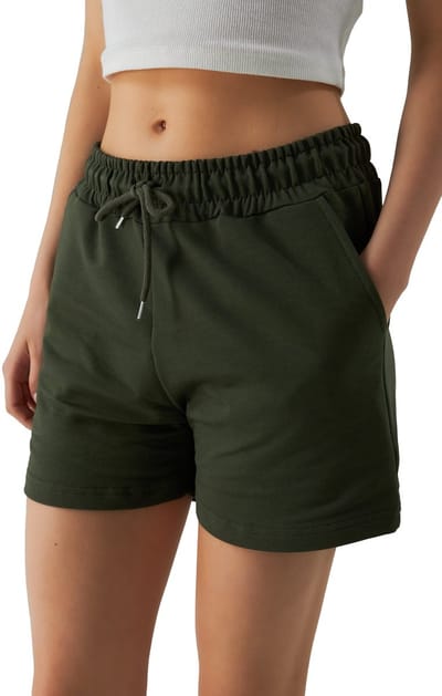 ROSS CAMP korte broek dames - comfortabele shorts dames - katoen sweat short - Khaki S