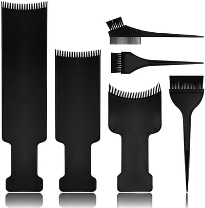 Daity 6-delige highlightset met 3 highlightborstels en 3 getande highlightplanken - geschikt voor het kleuren van haar - accessoireborstels voor kappers (zwart).