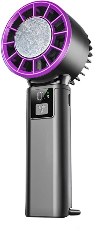 IJsgekoelde Turbo Handventilator, Draagbare Persoonlijke Ventilator met 100 Instelbare Snelheden, 2000mAh USB Oplaadbare Mini Ventilator met LED-display, Geluidsarme Borstelloze Motor, Opvouwbare Haak voor Buiten, Reizen, Werk en Thuis