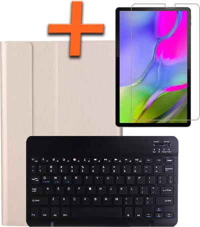 Hoes Geschikt voor Samsung Galaxy Tab A 10.1 2019 Hoes Toetsenbord Hoes Case Book Cover Hoesje Met Screenprotector - Hoesje Geschikt voor Samsung Tab A 10.1 (2019) Keyboard Hoes - Goud