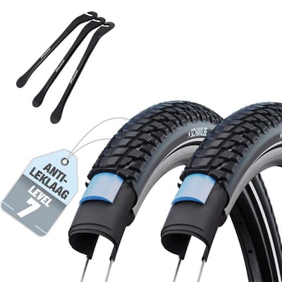 2x Schwalbe fietsbanden Marathon Plus Tour 27.5x2.15 inch (54-584) zwart + 3 MSZweirad bandenlichters