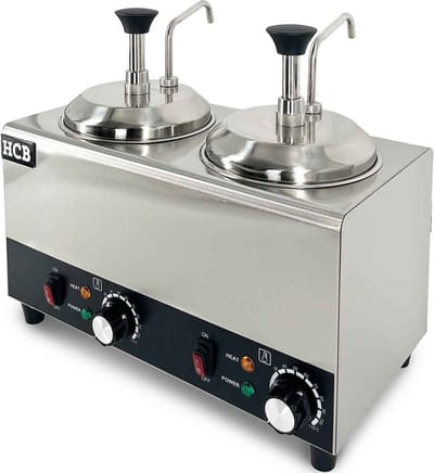 HCB® - Professioneel Verwarmde Horeca sauspomp - 2 x 2 liter sausdispenser - 230V - RVS / INOX - Dispenser - 23x44.5x39 cm (DxBxH) - 8 kg - 1020