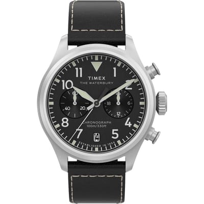 Timex Waterbury Ace TW2Y19000 Horloge - Leer - Zwart - Ø 41 mm