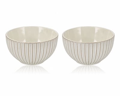 Soepkommen Set van 2 – Ø14 cm Keramiek Ramen Kommen – 700 ml Ontbijtkommen Zonder Oor – Geschikt voor Soep, Muesli, Yoghurt en Salade – Grijs Aardewerk