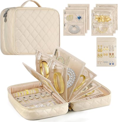 Reis Sieraden Tas - Sieraden Opberger - Veilig Vervoeren - Vakken met Rits - 10 x 24.5 x 10 cm