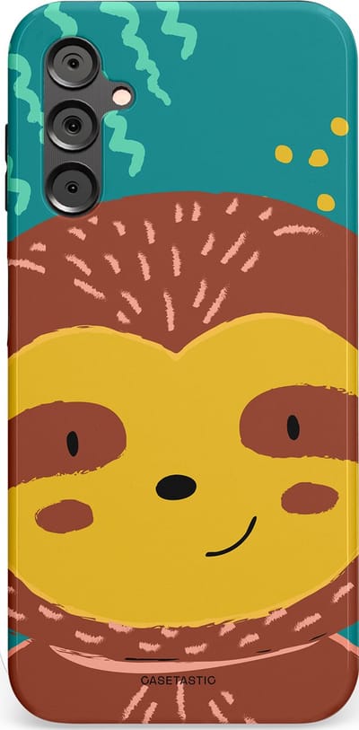Casetastic hoesje geschikt voor Samsung Galaxy A14 (2023) 5G / Samsung Galaxy A14 (2023) 4G - Dubbellaagse bescherming - Vrolijke luiaard - Fashion Case - Terracotta Petrol Goud